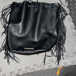 PINK Victoria Secret Black Leather Book bag with skinny leather straps